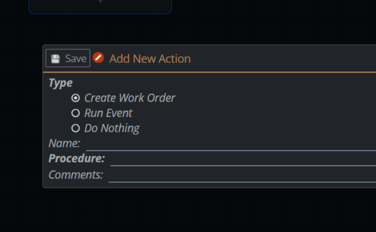 Shows to add new action.