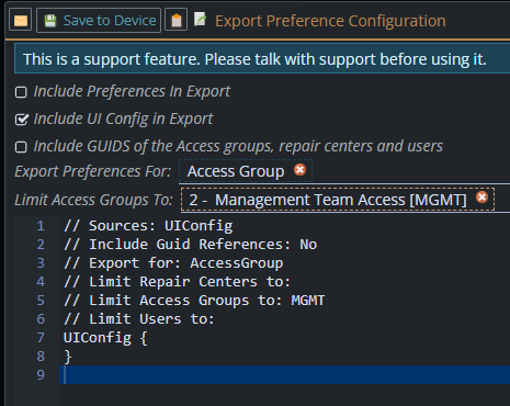 shows one access group selected