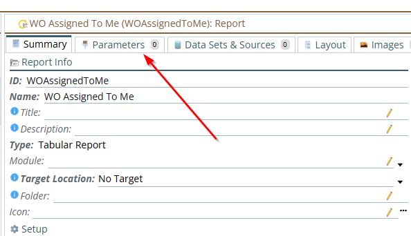 shows the parameters tab
