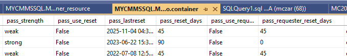 shows setting pass_use_reset to false in the reg db container table