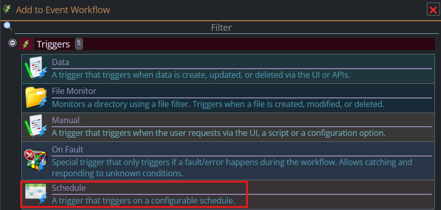 Shows specific trigger tab.