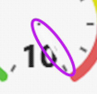 Shows needle obsuring part of the 10