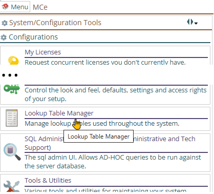 Lookup table Manager in Configuration