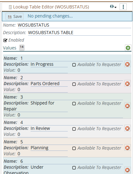Shows a lookup table you can add, delete and edit the values