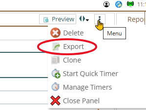 Shows where in the menu to export