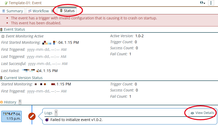Shows Status tab and View details button