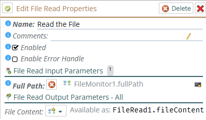 Shows read file properties