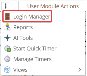 Login Manager option in User Module Actions in MCe application