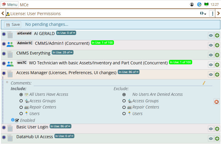License user permissions setup in Access Manager