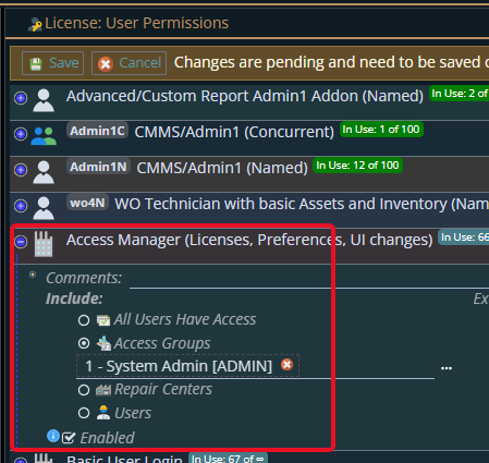 Shows Access Manager license