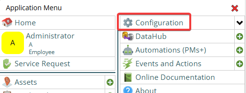 Shows where to find the Configuration menu button